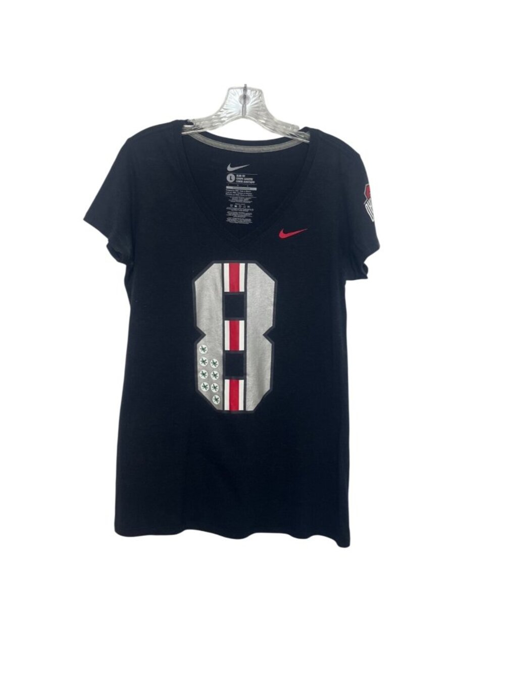 Nike Ohio State Buckeyes Tshirt #8 Womens Large Black Slim Fit Vneck